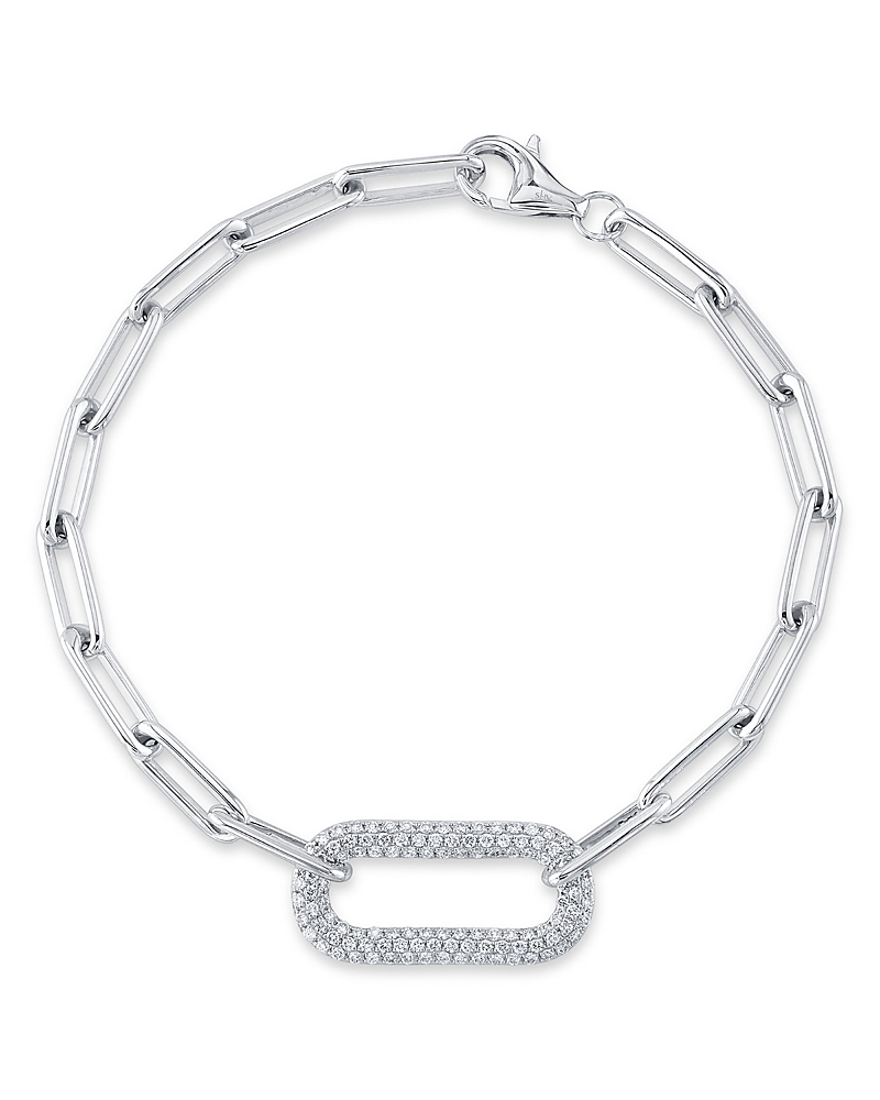 SHY CREATION 14K WHITE GOLD COLETTE DIAMOND PAVE PAPERCLIP LINK BRACELET