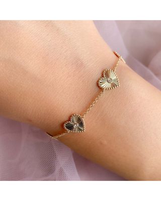 14K Gold Kate Diamond Bezel Heart Link Bracelet