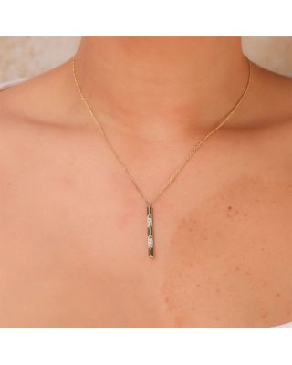 14K Yellow Gold Kate Diamond Pav&eacute; Geometric Vertical Bar Pendant Necklace, 18"