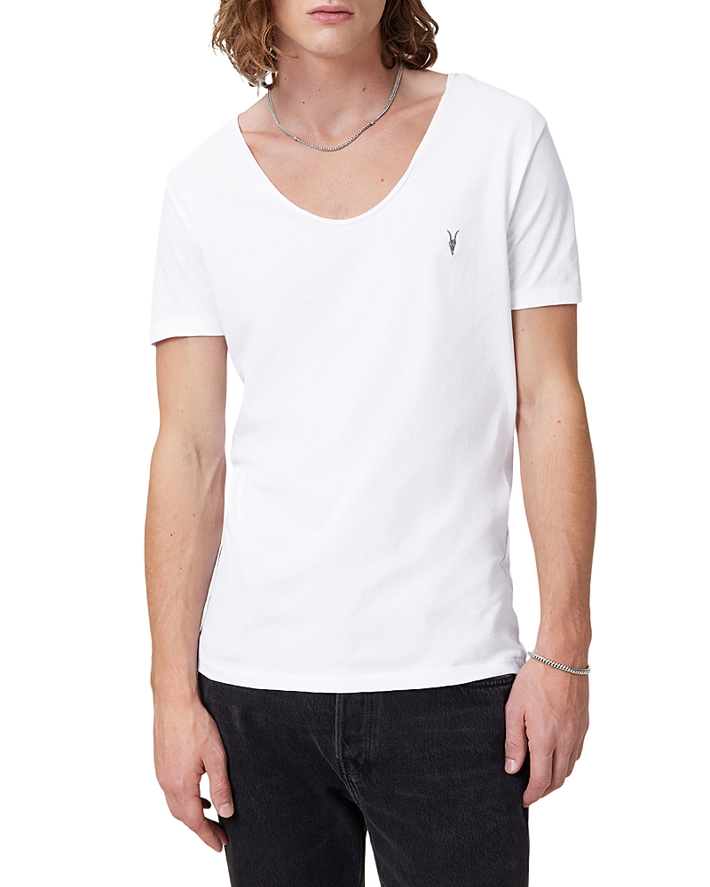 Allsaints Tonic Scoop Neck Slim Ramskull T-shirt In Optic White