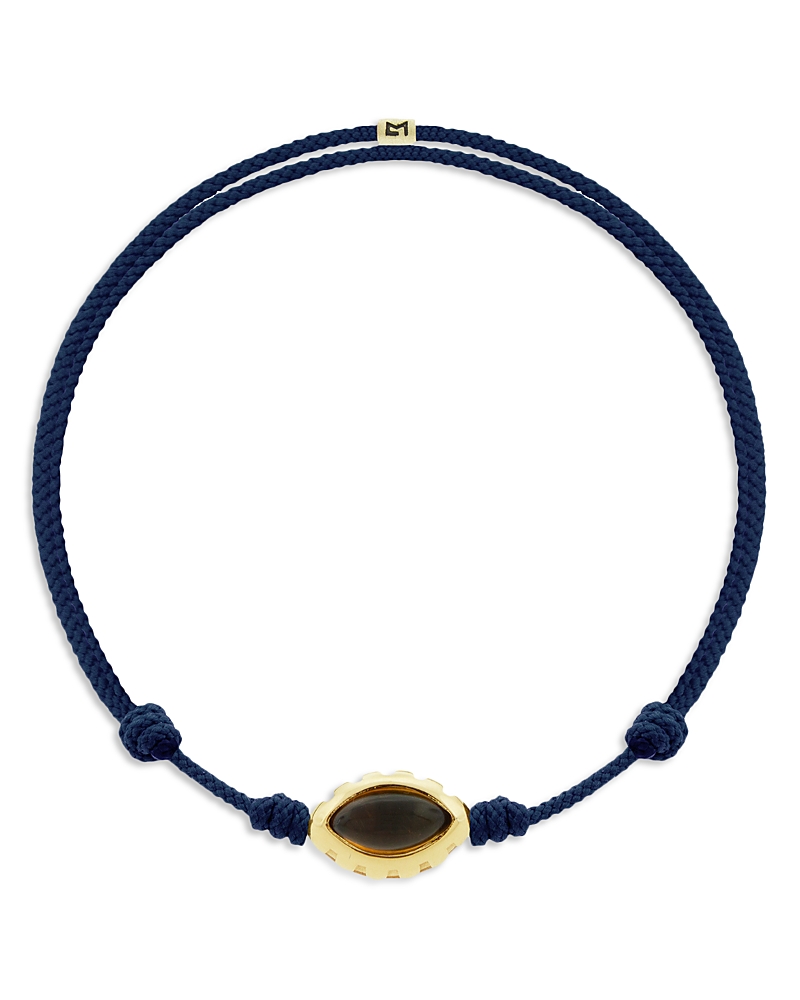 Luis Morais 14k Yellow Gold Citrine Eye Of The Idol Navy Blue Cord Bracelet In Bue/gold