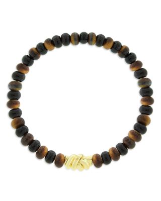 LUIS MORAIS - 14K Yellow Gold Double Knot Onyx & Tiger's Eye Beaded Bracelet