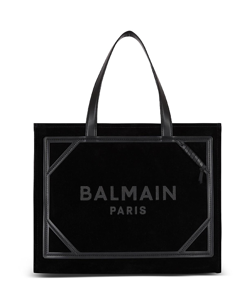 Balmain B Army Medium Shopper Tote Bag In Suede In Black