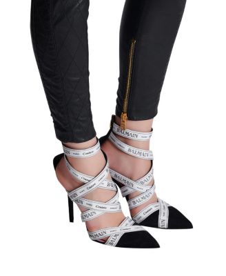 Women's Couture Suede Heels with Ribbon Motif