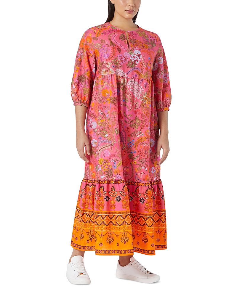 MARINA RINALDI USCITA STECCA PRINTED 3/4 SLEEVE MAXI DRESS