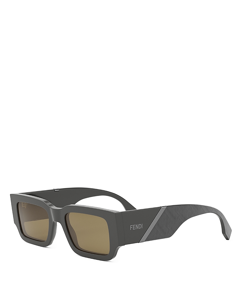 Fendi Diagonal Rectangular Sunglasses, 51mm In Gray/brown