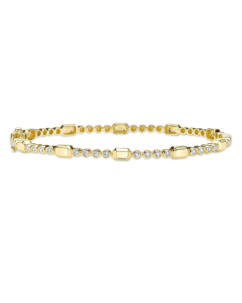 SHY CREATION 14K YELLOW GOLD BAILEY DIAMOND BEZEL GEOMETRIC LINK BANGLE BRACELET