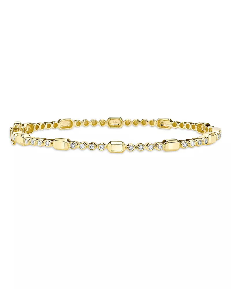 Shy Creation 14K Yellow Gold Bailey Diamond Bezel Geometric Link Bangle Bracelet