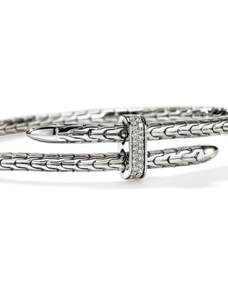 Sterling Silver Spear Diamond Pav&eacute; Flex Bypass Cuff Bracelet