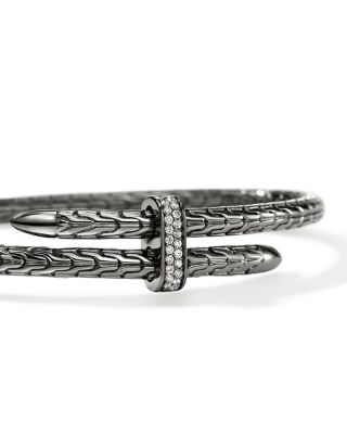 Sterling Silver Spear Diamond Pav&eacute; Flex Bypass Cuff Bracelet
