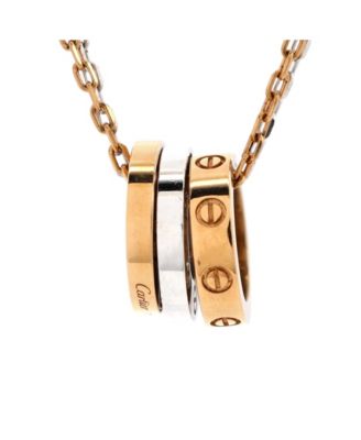 Pre-Owned Cartier - Love 3 Ring Pendant Necklace 18K Rose Gold and 18K White Gold with 6 Diamonds