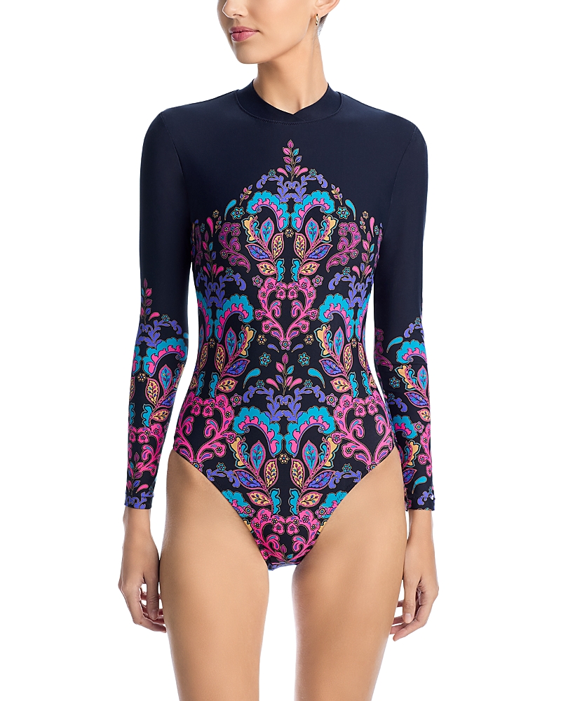 Shop Johnny Was Fatima Rash Guard One Piece Swimsuit In Fatima (black)
