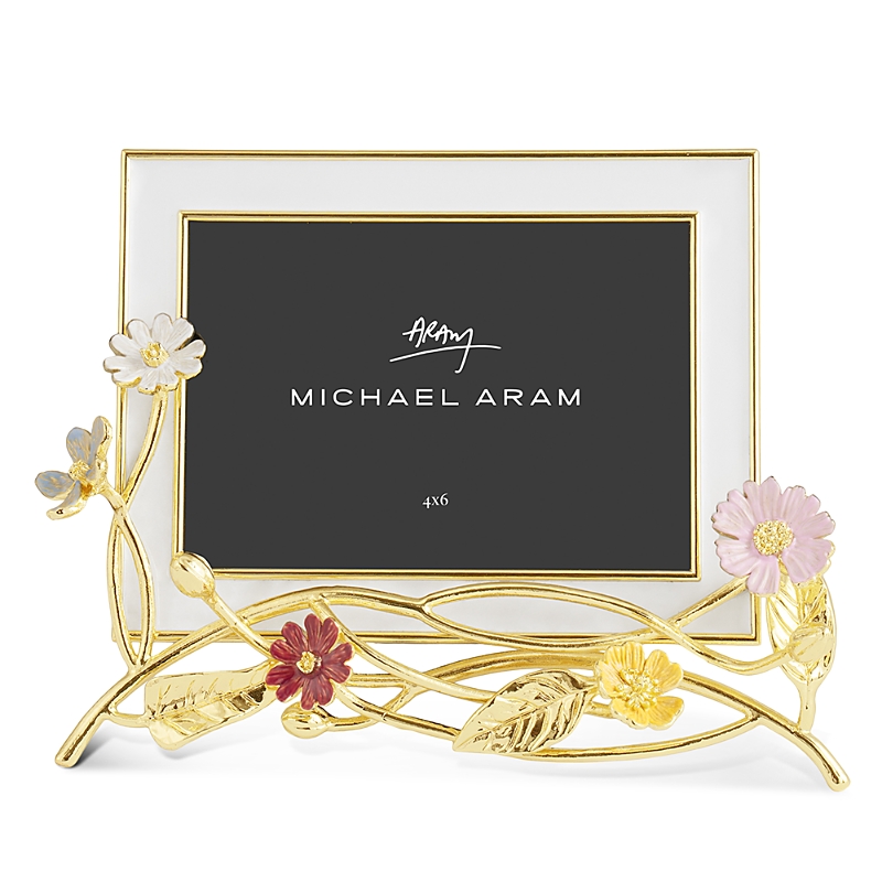MICHAEL ARAM WILDFLOWERS ENAMELED WHITE PHOTO FRAME, 4 X 6