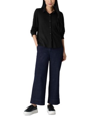 Cotton Stretch Denim Wide Leg Jeans