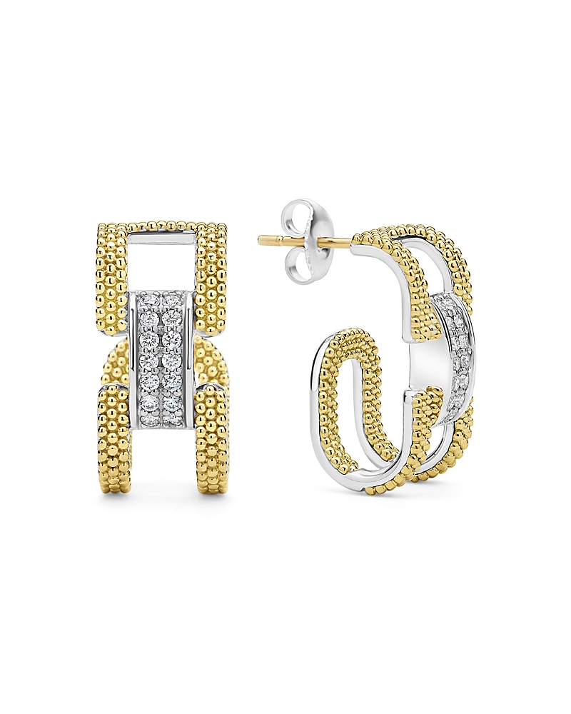 Lagos 18k Yellow Gold & Sterling Silver Caviar Lux Clip Diamond Pave Hoop Earrings - Exclusive In Silver