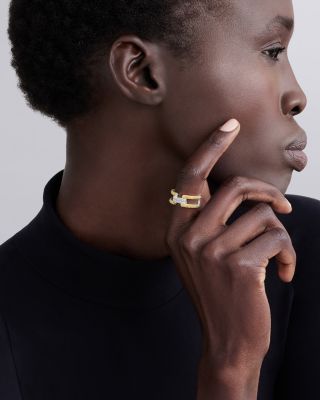 18K Yellow Gold & Sterling Silver Caviar Lux Clip Diamond Pav&eacute; Ring - Exclusive 