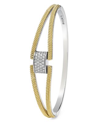 18K Yellow Gold & Sterling Silver Caviar Lux Clip Diamond Pav&eacute; Bangle Bracelet - Exclusive