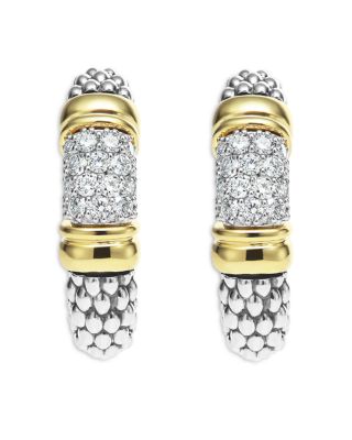 18K Yellow Gold & Sterling Silver Signature Caviar Diamond Bead Small Hoop Earrings