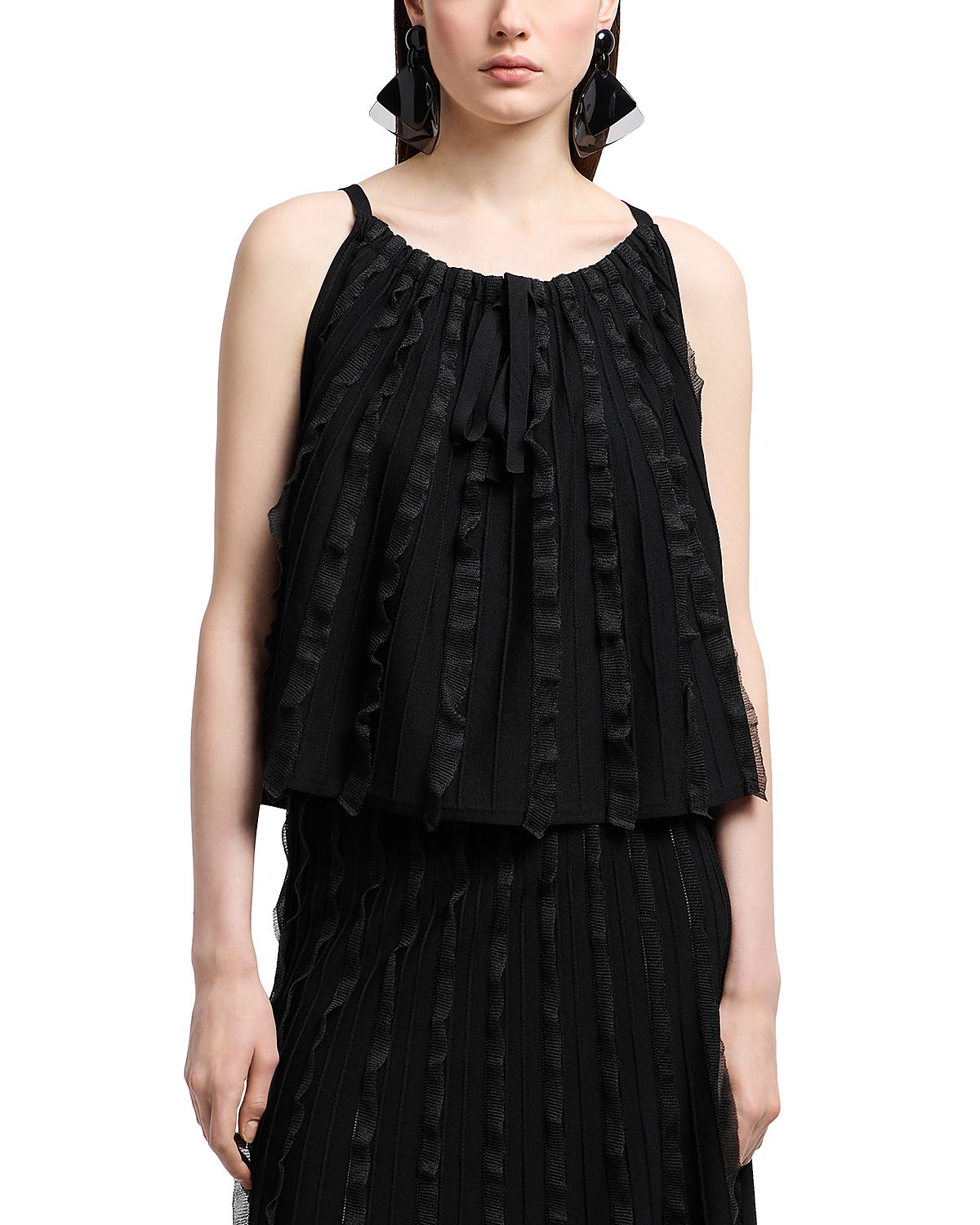 Emporio Armani Sleeveless Tent Top with Vertical Ruffle Detail