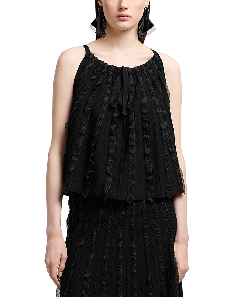 Emporio Armani Sleeveless Knit Top With Rouging Motif In Black