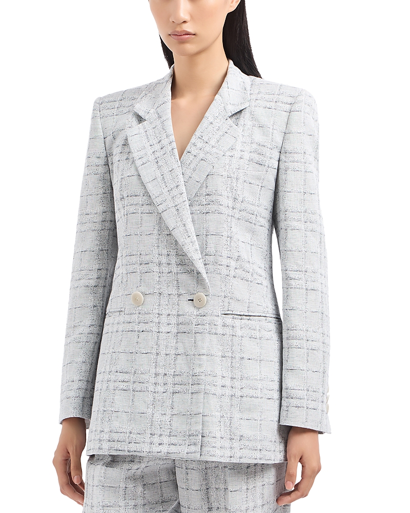 Emporio Armani Double-breasted Check Blazer In Natural