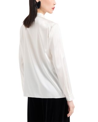 Stretch Silk Satin Long Sleeve Button Down Blouse 