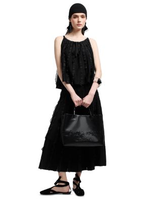 Midi A Line Skirt with Vertical Ruffle Detail