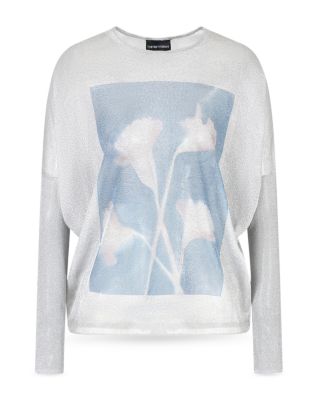 Semi Sheer Lurex Sweater with Floral Digital Print 