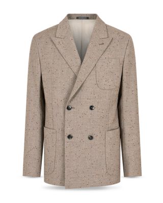 Regular Fit Double Breasted Jacquard Weave Wool Blazer