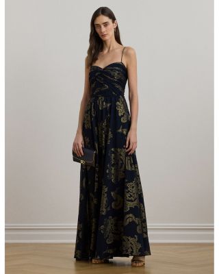 Ralph Lauren Paisley Foiled Chiffon Sleeveless Gown