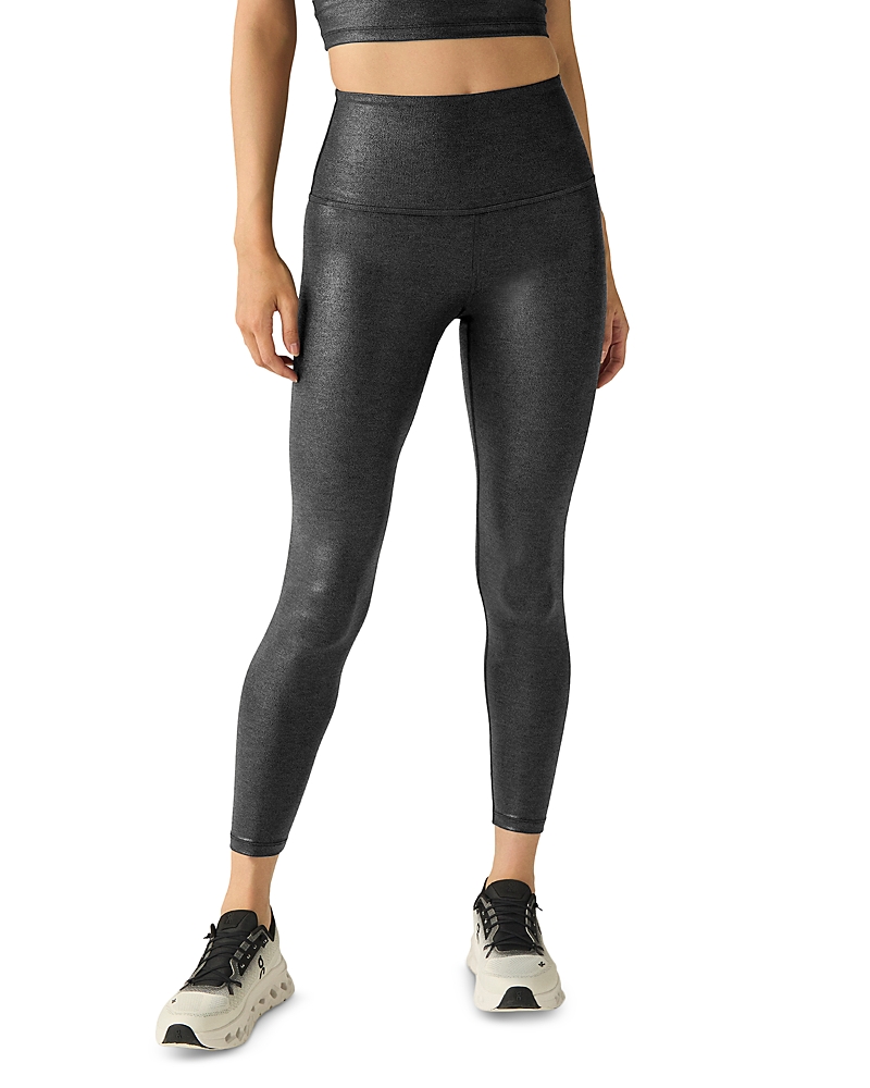 Beyond Yoga High Waist Midi Leggings In Black Foil