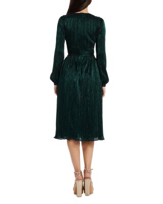 Holly Long Sleeve Metallic Pliss&eacute; Dress