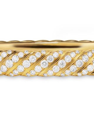 Sculpted Cable Bangle Bracelet in 18K Yellow Gold with Diamonds, 8mm