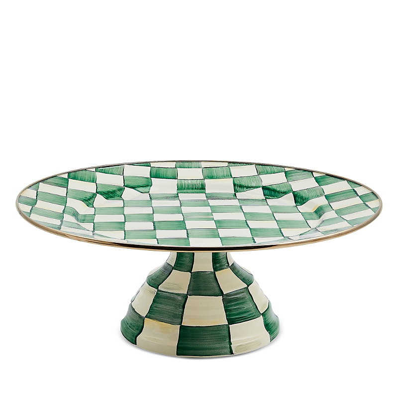 Mackenzie-childs Emerald Check Large Pedestal Platter