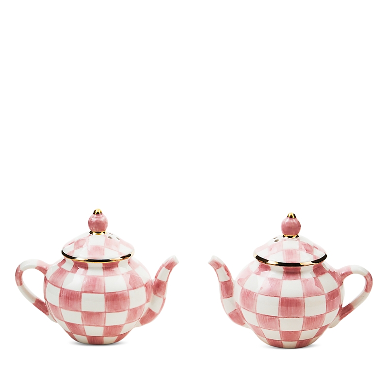 Mackenzie-childs Rosy Check Teapot Salt & Pepper Set