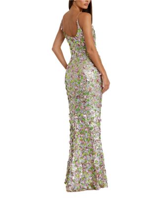 Sleeveless Floral Paulette Embellished Mesh Gown