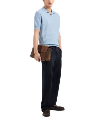 Short Sleeved Knitted Wool Basketweave Pullover Polo Sweater 