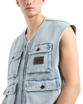 Regular Fit Jacquard Denim Cargo Vest