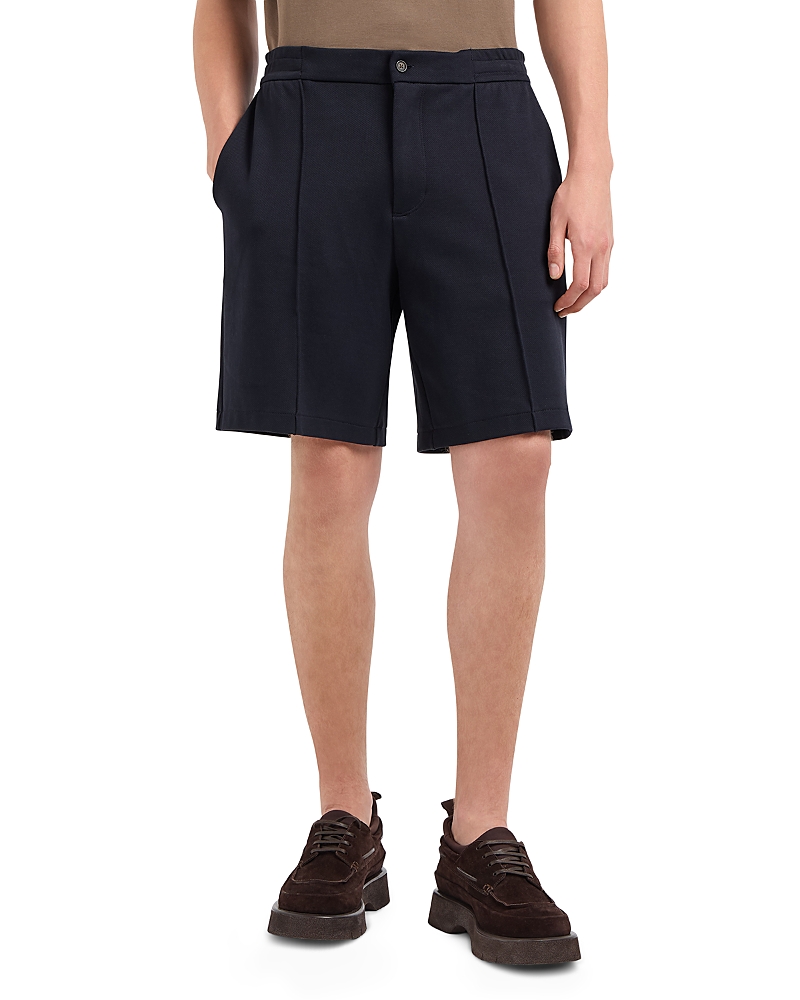 Emporio Armani Textured Elastic Waist Shorts In Navy Blue
