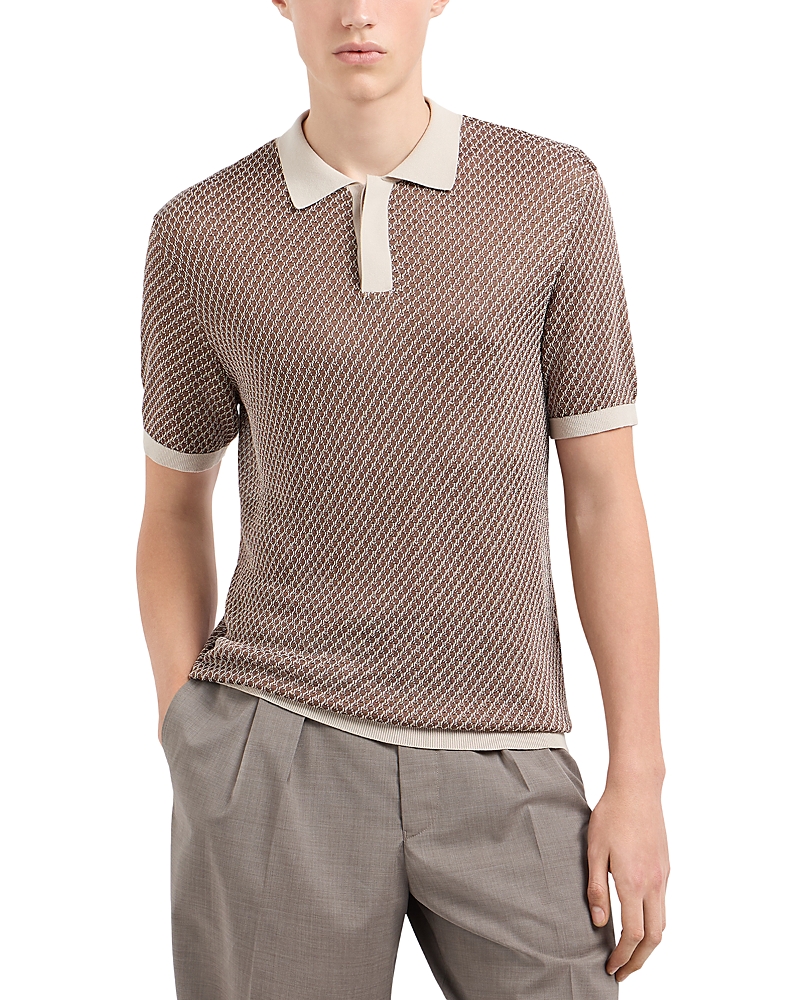 Emporio Armani Jacquard Knit Polo Shirt In Beige