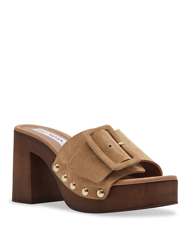 Steve Madden Marlena Womens Buckle Faux Suede Slide In Sand Suede