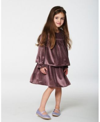 Girls' Long Sleeve Metallic Dress with Frills - Little Kid