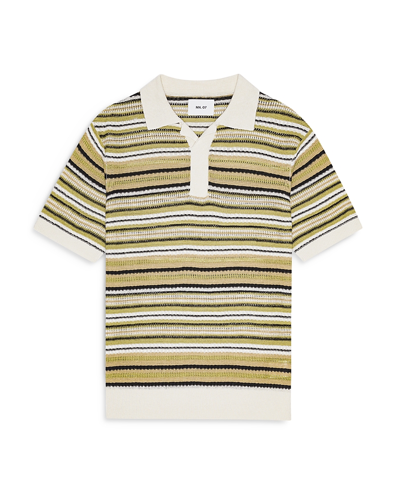 Nn07 Noam 6689 Textured Stripe Linen Polo Sweater In Brown