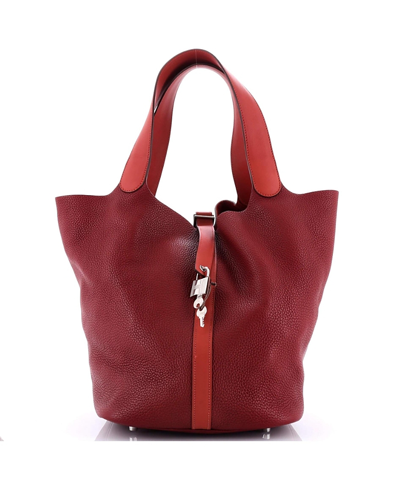 Pre-owned Pre-owned Hermes Hermes Tgm Bicolor Picotin Lock Bag Clemence With Swift In Red/ Brown