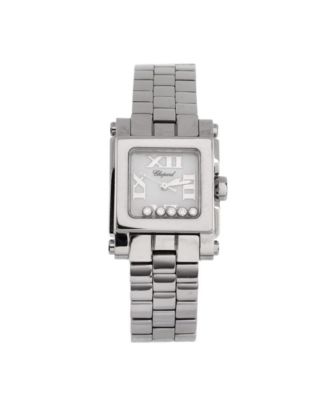 Pre-Owned Chopard Happy Sport Square Quartz Watch in Stainless Steel with Floating Diamonds 23mm