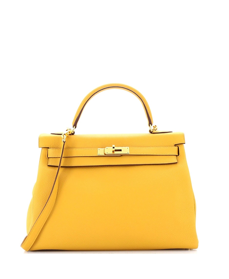 Pre-owned Pre-owned Hermes Hermes Kelly 32 Handbag Yellow Togo With Gold Hardware In Jaune Ambre