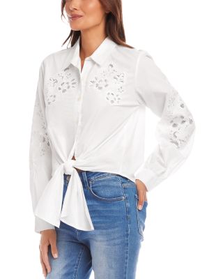 Embroidered Tie Front Shirt