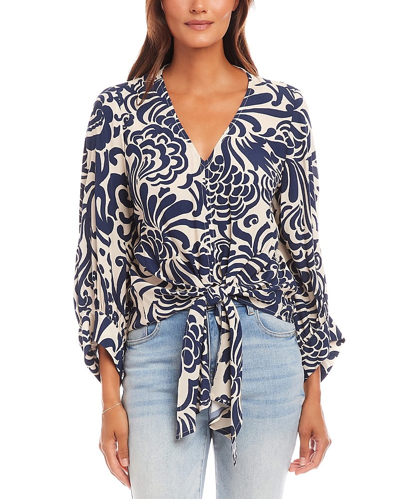 Karen Kane Blouson Sleeve Tie Front Top In Print
