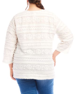 Plus Size Three Quarter Sleeve Embroidered Tunic