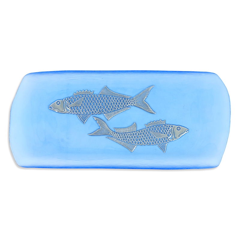 Vietri Isola Glass Medium Fish Rectangular Tray In Blue